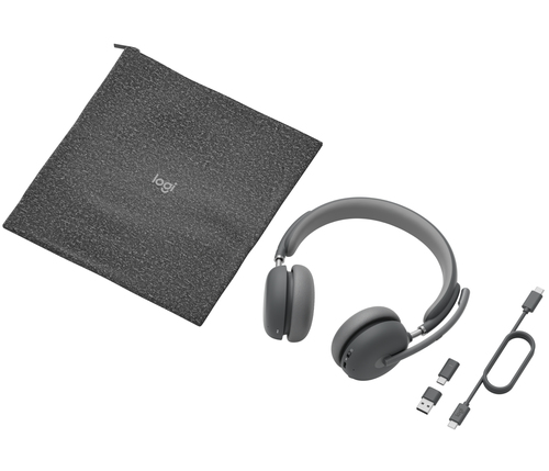 Logitech 2 UC - Micro-casque - sur-oreille - Bluetooth - sans fil - Suppresseur de bruit actif - USB-C via un adaptateur Bluetooth - graphite - Optimisé pour la CU 