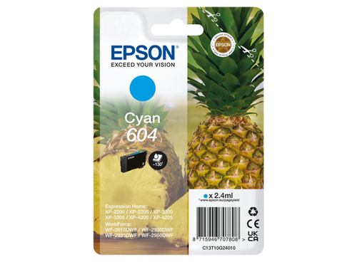 Epson 604 - 2.4 ml - cyan - original - blister - cartouche d'encre - pour Expression Home XP-2200, 2205, 3200, 3205, 4200, 4205, WorkForce WF-2910, 2930, 2935, 2950 - disponible 15 jours 