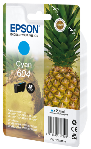 Epson 604 - 2.4 ml - cyan - original - emballage coque avec alarme radioélectrique/ acoustique - cartouche d'encre - pour Expression Home XP-2200, 2205, 3200, 3205, 4200, 4205, WorkForce WF-2910, 2930, 2935, 2950 