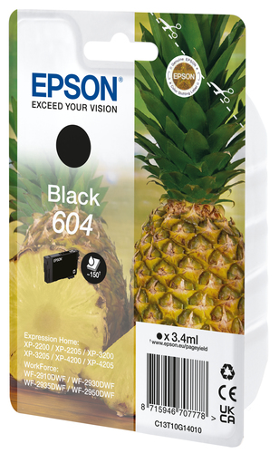 Epson 604 - 3.4 ml - noir - original - emballage coque avec alarme radioélectrique/ acoustique - cartouche d'encre - pour Expression Home XP-2200, 2205, 3200, 3205, 4200, 4205, WorkForce WF-2910, 2930, 2935, 2950