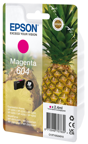 Epson 604 - 2.4 ml - magenta - original - emballage coque avec alarme radioélectrique/ acoustique - cartouche d'encre - pour Expression Home XP-2200, 2205, 3200, 3205, 4200, 4205, WorkForce WF-2910, 2930, 2935, 2950