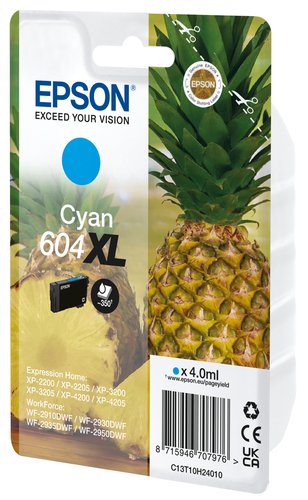 Epson 604XL - 4 ml - cyan - original - emballage coque avec alarme radioélectrique/ acoustique - cartouche d'encre - pour Expression Home XP-2200, 2205, 3200, 3205, 4200, 4205, WorkForce WF-2910, 2930, 2935, 2950