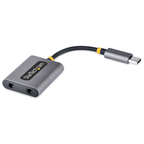 StarTech.com Adaptateur Casque USB-C, Double Casque USB-C avec Entrée Mic - Répartiteur audio - USB-C mâle droit pour jack mini femelle droit - 7 cm - noir, gris sidéral 
