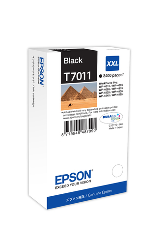 Epson T7011 - 63.2 ml - taille XXL - noir - original - blister - cartouche d'encre - pour WorkForce Pro WP-4015 DN, WP-4095 DN, WP-4515 DN, WP-4525 DNF, WP-4595 DNF 