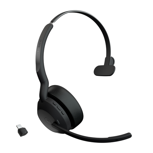 Jabra Evolve2 55 MS Mono - Micro-casque - sur-oreille - Bluetooth - sans fil - Suppresseur de bruit actif - USB-C - noir - Certifié pour Microsoft Teams