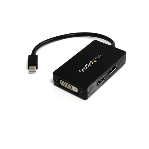 Startech Adaptateur de voyage Mini DisplayPort vers DVI / DisplayPort / HDMI - Convertisseur vidéo Mini DP 3-en-1 - Noir - Adaptateur vidéo - Mini DisplayPort mâle pour DVI-D, HDMI, DisplayPort femelle - 15 cm - noir 