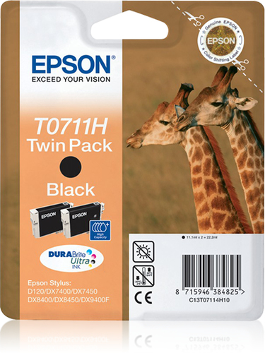 EPSON Ink/T0711H Giraffe 2x11.1ml BK - disponible 15 jours
