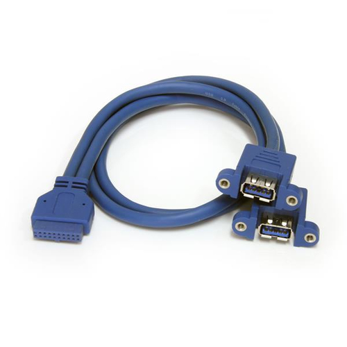 StarTech.com Câble USB 3.0 2 ports monté sur panneau ? Câble USB A vers adaptateur carte mère F/F - Câble interne USB vers externe - USB type A (F) pour IDC 20 broches (F) - 50 cm - bleu - disponible 24 / 48h 