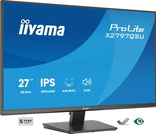 iiyama ProLite X2797QSU-B1 - Écran LED - 27" - 2560 x 1440 QHD @ 75 Hz - IPS - 350 cd/m² - 1000:1 - 1 ms - 2xHDMI, DisplayPort - haut-parleurs - noir, mat 