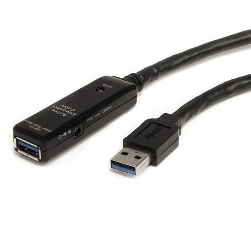 StarTech.com Câble d'extension USB 3.0 actif 5 m - M/F - Rallonge de câble USB - USB type A (M) pour USB type A (F) - USB 3.0 - 5 m - actif - noir - pour P/N: PEXUSB3S2EI, PEXUSB3S42, PEXUSB3S7, ST7300U3M, ST7300USB3B, SVA5H2NEUA, USB3SAA3MBK