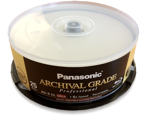 Panasonic ARCHIVAL GRADE Professional - 25 x BD-R - 50 Go 6x - surface imprimable par jet d'encre, noyau intérieur imprimable - spindle (pack de 4) - pour Discproducer PP-100, PP-100AP, PP-100N, PP-100NS, PP-50, PP-50BD 