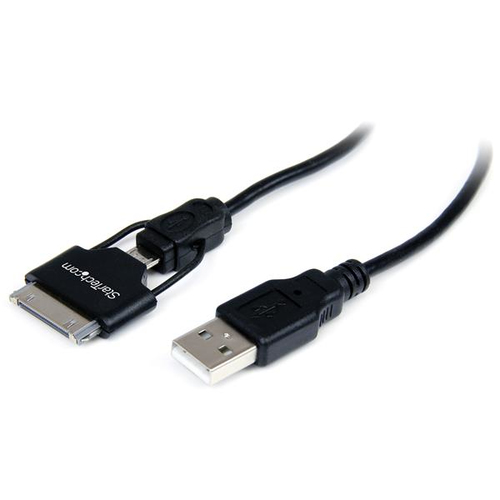 StarTech.com Câble connecteur Apple Dock 30 broches ou Micro USB vers USB 60 cm - Cordon de charge / sync pour iPad iPhone iPod - Blanc - Câble de chargement / de données - USB mâle pour Apple Dock, Micro-USB de type B mâle - 65 cm - noir 