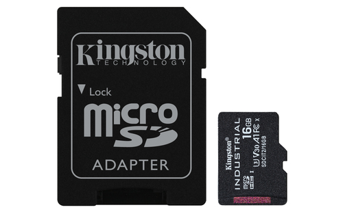 Kingston Industrial - Carte mémoire flash (adaptateur microSDHC - SD inclus(e)) - 16 Go - A1 / Video Class V30 / UHS-I U3 / Class10 - microSDHC UHS-I 