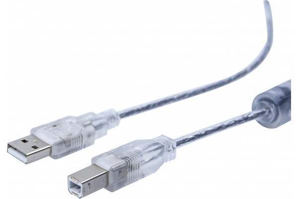 CORDON USB 2.0 A / B OR + FERRITE TRANSPARENT - 1,0 M 