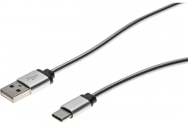 CORDON USB 2.0 C / Type- A SILVER tresse acier 1,0 M 