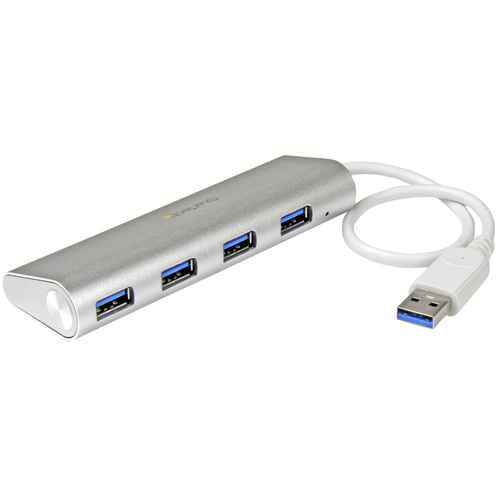 Startech Hub USB 3.0 compact à 4 ports avec câble intégré - Concentrateur USB 3.0 avec boîtier en aluminium - Argent - Concentrateur (hub) - 4 x SuperSpeed USB 3.0 