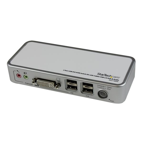 StarTech.com Switch KVM USB DVI a 2 ports avec cables - Commutateur ecran clavier souris DVI avec audio et hub USB 2.0 - Commutateur écran-clavier-souris/audio/USB - 2 x KVM / audio / USB - 1 utilisateur local - de bureau 