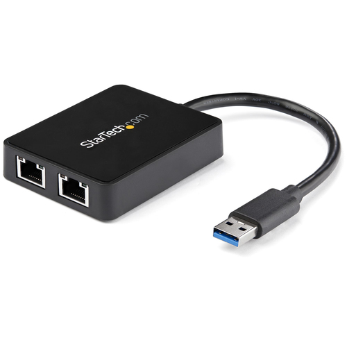 Startech Adaptateur réseau USB 3.0 vers 2 ports Gigabit Ethernet - Convertisseur USB vers 2x RJ45 avec port USB intégré - Noir - Adaptateur réseau - USB 3.0 - 1GbE - 1000Base-T - 2 ports - noir - disponible 24 / 48h