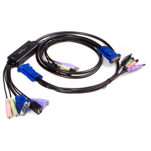 StarTech.com Câble Commutateur KVM 2 Ports VGA USB et Audio - Switch KVM - 3x VGA Femelle - 6x 3.5 mm Femelle - 6x USB Femelle - 2048x1536 - Commutateur écran-clavier-souris/audio - 2 x KVM / audio - 1 utilisateur local - de bureau 