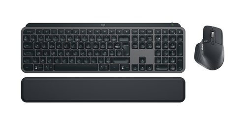 Logitech MX Keys S Combo - Ensemble clavier et souris - rétroéclairé - sans fil - Bluetooth LE - AZERTY - Français - commutateur : commutateurs à clé à ciseaux - graphite - avec Palm Rest 