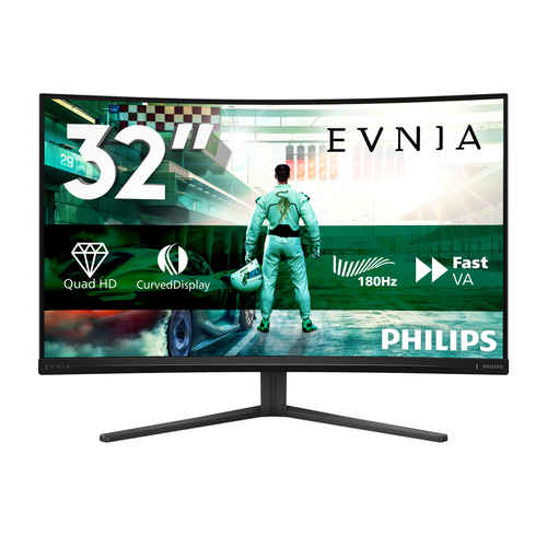 Philips Evnia 3000 32M2C3500L - Écran LED - jeux - incurvé - 32" (31.5" visualisable) - 2560 x 1440 QHD @ 180 Hz - Fast VA - 300 cd/m² - 3500:1 - HDR10 - 0.5 ms - 2xHDMI, DisplayPort - Charbon - disponible 15 jours 