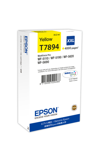 Epson T7894 - 34.2 ml - taille XXL - jaune - original - cartouche d'encre - pour WorkForce Pro WF-5110DW, WF-5190DW, WF-5190DW BAM, WF-5620DWF, WF-5690DWF, WF-5690DWF BAM 