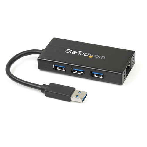 StarTech.com Hub USB 3.0 portable à 3 ports avec câble intégré - Concentrateur USB 3.0 plus Gigabit Ethernet - Aluminium - Concentrateur (hub) - 3 x SuperSpeed USB 3.0 + 1 x 10/100/1000 - de bureau - pour P/N: PEXUSB3S2EI, PEXUSB3S42, PEXUSB3S7, SVA5H2NEU 