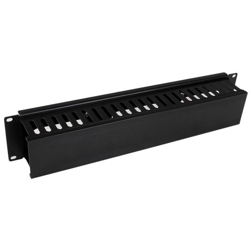 StarTech.com Panneau / Goulotte de gestion de câbles horizontal 2U pour rack de serveur - Guide pour câbles - Passe câble avec couverture - Panneau d'agencement de câbles de rack - noir - 2U - 19" - pour P/N: RACK-18U-20-WALL-OA, RACK-21U-20-WALL-OA, RK32 