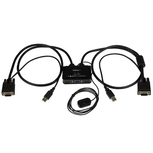 StarTech.com Switch KVM USB VGA à 2 ports - Commutateur écran clavier souris alimenté par USB avec câbles KVM et commutateur à distance - Commutateur KVM - 2 x KVM port(s) - 1 utilisateur local - de bureau 