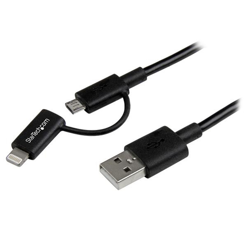StarTech.com Câble Lightning 8 broches ou Micro USB vers USB de 1 m - Cordon de charge / synchronisation - Noir (LTUB1MBK) - Câble de chargement / de données - USB mâle pour Micro-USB de type B, Lightning mâle - 1 m - blindé - noir - pour P/N: ARMTBLTDT,