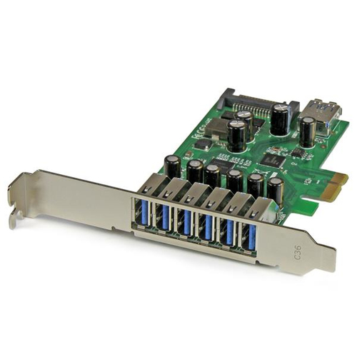 StarTech.com Carte contrôleur PCI Express à 7 ports USB 3.0 - 6 externes 1 interne - Adaptateur PCIe USB avec UASP et alimentation SATA - Adaptateur USB - PCIe 2.0 - USB, USB 2.0, USB 3.0 - pour P/N: ST1030USBM, ST7300USBME 