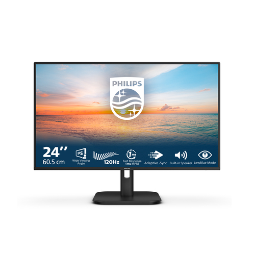 Philips 24E1N1200A - 1000 Series - écran LED - 24" - 1920 x 1080 Full HD (1080p) @ 100 Hz - IPS - 250 cd/m² - 1300:1 - 1 ms - HDMI, VGA, DisplayPort - haut-parleurs - noir 