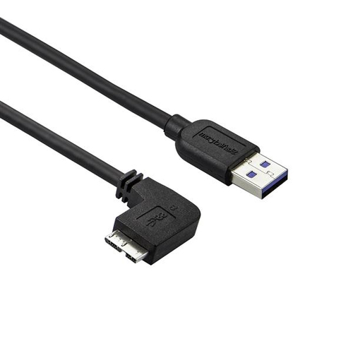 StarTech Câble Micro USB 3.0 slim - Cordon USB-A vers Micro-B à angle gauche de 50 cm - USB 3.1 Gen 1 (5 Gb/s) - M/M - Câble USB - Micro-USB de type B (M) pour USB type A (M) - USB 3.0 - 50 cm - connecteur à angle gauche, moulé - noir 