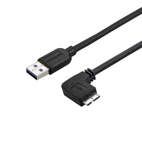 StarTech.com Câble Micro USB 3.0 slim - Cordon USB-A vers Micro-B à angle droit de 2 m - USB 3.1 Gen 1 (5 Gb/s) - M/M - Câble USB - Micro-USB de type B (M) pour USB type A (M) - USB 3.0 - 2 m - connecteur coudé - noir 