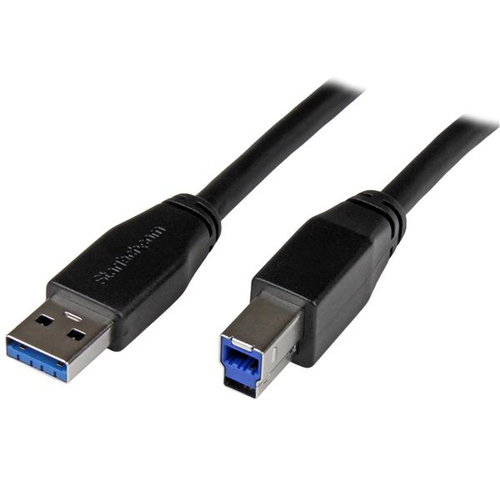 StarTech Câble USB 3.0 actif USB-A vers USB-B de 5 m - Cordon USB A vers B - USB 3.1 Gen 1 (5 Gb/s) - M/M - Noir - Câble USB - USB Type B (M) pour USB type A (M) - USB 3.0 - 5 m - moulé - noir - pour P/N: ST1030USBM