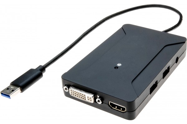 Clé USB-A DisplayLink Carte écran Dual-View HDMI + DVI & Hub 2 ports 