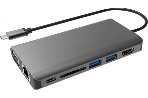 Mini Dock USB-C HDMI-VGA-LAN-2 USB-A +SD+Audio USB-C PD 100W 