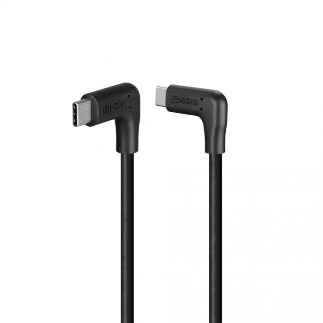 Lindy Câble USB 3.2 Type C, 2 x coudé, 10Gbit/s, 60W PD, 1m 