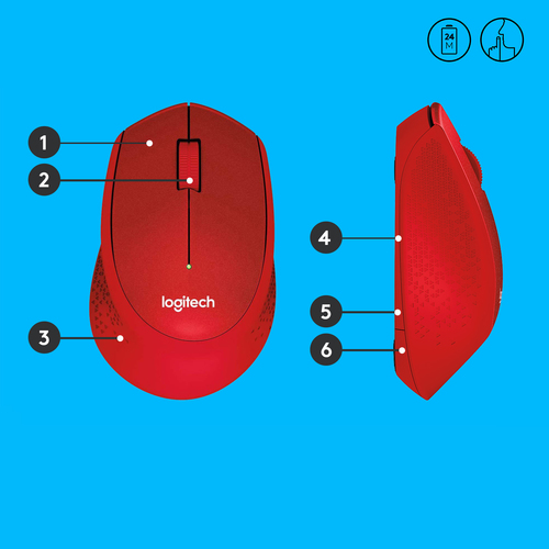 Logitech M330 SILENT PLUS - Souris - 3 boutons - sans fil - 2.4 GHz - récepteur sans fil USB - rouge 