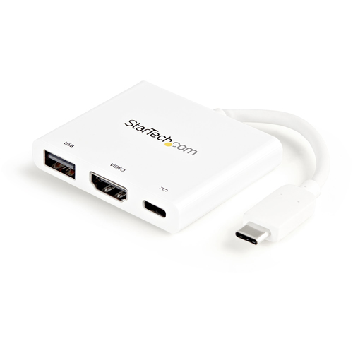 StarTech.com Adaptateur USB-C vers HDMI 4K avec PD et port USB-A - Blanc - Adaptateur vidéo - USB-C mâle pour HDMI, USB type A, USB-C femelle - 60 mm - blanc - support 4K, USB Power Delivery (60W)