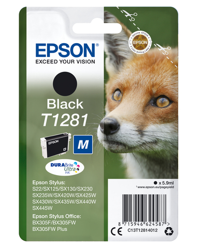 Epson T1281 - 5.9 ml - taille M - noir - original - blister - cartouche d'encre - pour Stylus S22, SX130, SX230, SX235, SX430, SX435, SX438, SX440, SX445, Stylus Office BX305 