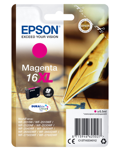 Epson 16XL - 6.5 ml - XL - magenta - original - blister - cartouche d'encre - pour WorkForce WF-2010, 2510, 2520, 2530, 2540, 2630, 2650, 2660, 2750, 2760