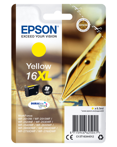 Epson 16XL - 6.5 ml - XL - jaune - original - blister - cartouche d'encre - pour WorkForce WF-2010, 2510, 2520, 2530, 2540, 2630, 2650, 2660, 2750, 2760