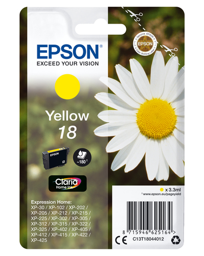 Epson 18 - 3.3 ml - jaune - original - emballage coque avec alarme radioélectrique/ acoustique - cartouche d'encre - pour Expression Home XP-212, 215, 225, 312, 315, 322, 325, 412, 415, 422, 425 