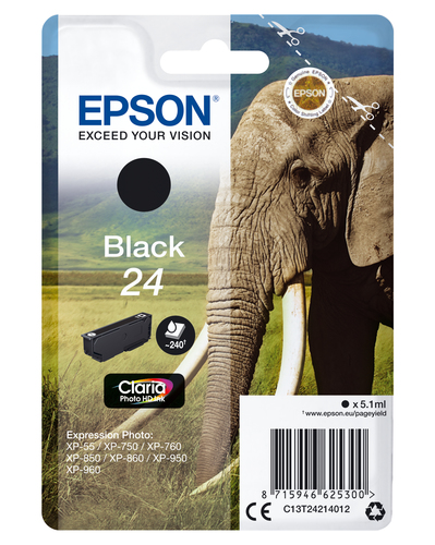 Epson 24 - 5.1 ml - noir - original - cartouche d'encre - pour Expression Photo XP-55, 750, 760, 850, 860, 950, 960, 970, Expression Premium XP-750, 850
