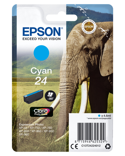 Epson 24 - 4.6 ml - cyan - original - cartouche d'encre - pour Expression Photo XP-55, 750, 760, 850, 860, 950, 960, 970, Expression Premium XP-750, 850