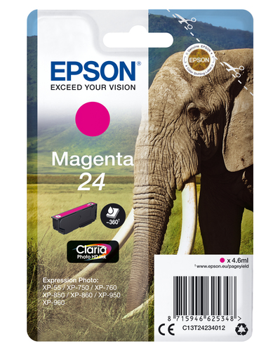 Epson 24 - 4.6 ml - magenta - original - cartouche d'encre - pour Expression Photo XP-55, 750, 760, 850, 860, 950, 960, 970, Expression Premium XP-750, 850 