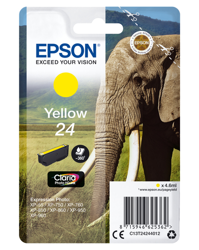 Epson 24 - 4.6 ml - jaune - original - cartouche d'encre - pour Expression Photo XP-55, 750, 760, 850, 860, 950, 960, 970, Expression Premium XP-750, 850 