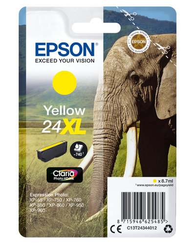 Epson 24XL - 8.7 ml - XL - jaune - original - cartouche d'encre - pour Expression Photo XP-55, 750, 760, 850, 860, 950, 960, 970, Expression Premium XP-750, 850 