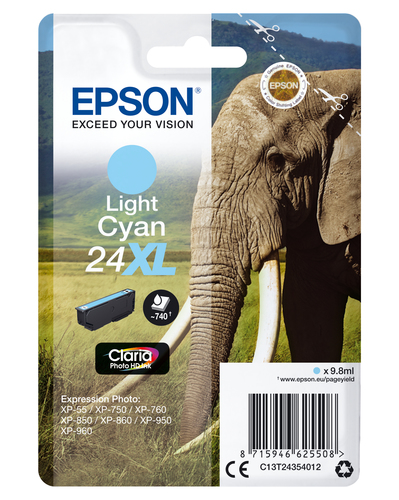 Epson 24XL - 9.8 ml - XL - cyan - original - cartouche d'encre - pour Expression Photo XP-55, 750, 760, 850, 860, 950, 960, 970, Expression Premium XP-750, 850